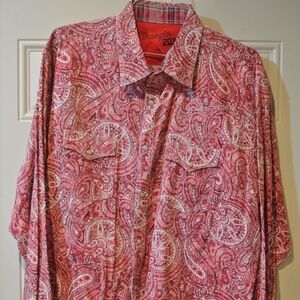 MENS WRANGLER 20X RED/WHITE PAISLEY PEARL SNAP XXL SHIRT